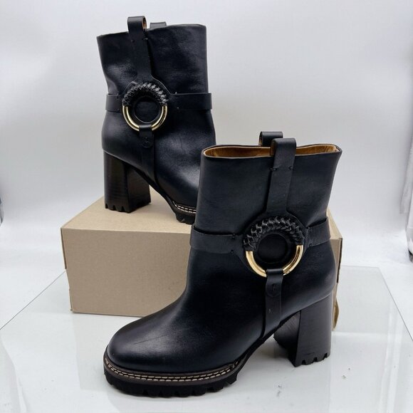 See By Chloe Hana Harness Lug Sole Platform Ankle Boots Black Leather EU 40 - Picture 3 of 12
